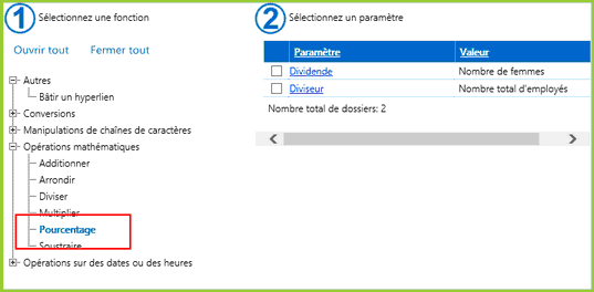 Champ de type numérique - Pourcentage d'hommes ou de femmes par rapport au nombre total d'employés