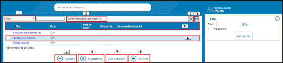 Fenêtre de type « gestion de données » Fenêtre de type « gestion de données »